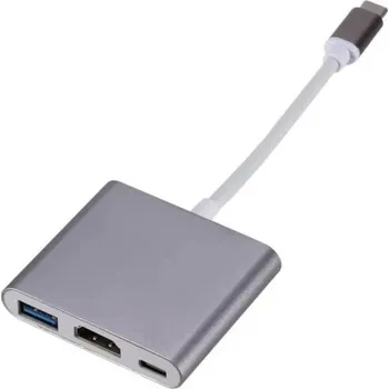 Datové redukce 3v1 Redukce USB-C na HDMI USB 3.0 a USB-C Napájecí Adaptér 4K Převodník Video a Data Délka 15 cm Pro MacBook Tablet Notebook TV šedá