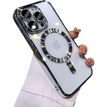 Pouzdro na mobilní telefon Transparentní silikonový kryt pro iPhone 16 Pro Magnetický kryt s bezdrátovým nabíjením pro iPhone 16 Pro Barevný silikonový kryt pro Iphone 16 Pro stříbrná