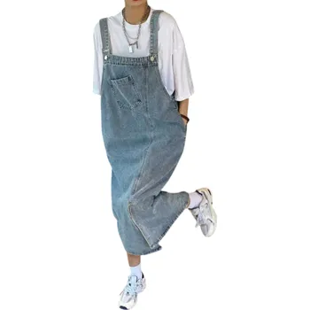 Dámské šaty Dámské džínové laclové šaty Volný střih Oversized design Midi délka Stylová kapsa vepředu Pohodlné každodenní nošení Módní streetwear S