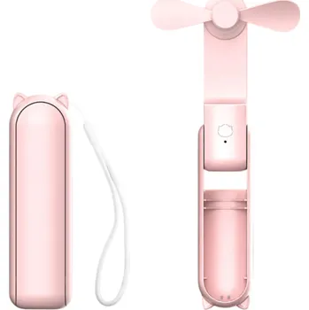 Domácí ventilátor Přenosný mini ruční USB ventilátor s dobíjecí baterií 2000 mAh Powerbanka Funkce tichý provoz Letní osvěžení na cesty do kabelky růžová