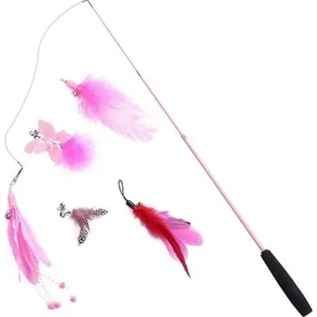 Hračka pro kočku Udice s peřím pro kočky růžová