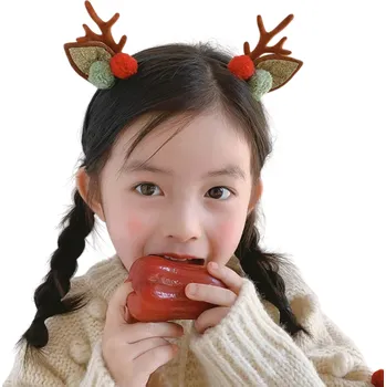 2 ks Dětské sponky do vlasů Jelení parohy a uši Vánoční sponky do vlasů Roztomilé vlasové doplňky Červené a zelené bambule