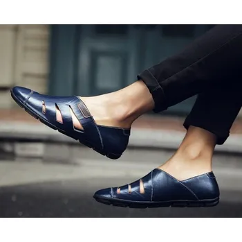 Pánská móda Pánské kožené mokasíny Louis tmavě modrá 39