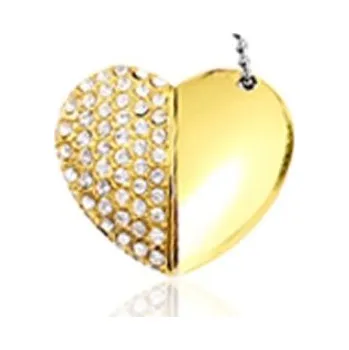 Ukládání dat USB flash disk srdce s kamínky zlatá 32GB