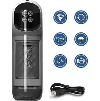 Vibrátor Masturbátor s rotací, sáním, lízáním, vibracemi a pohybem, LED displej, vodotěsný, USB nabíjení, diskrétní balení šedá