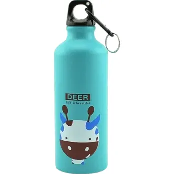 Dětská hliníková láhev na vodu 500 ml Světle modrá turistická láhev pro děti Motiv jelen 21 x 6,5 cm Školní sportovní láhev