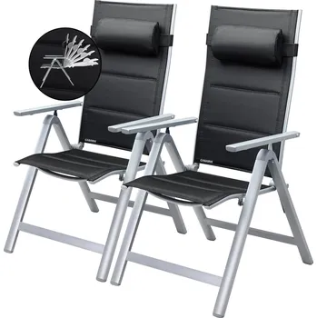 Casaria® Zahradní židle Bern Premium – 2 ks, stříbrné, s polstrováním a nastavitelnou opěrkou