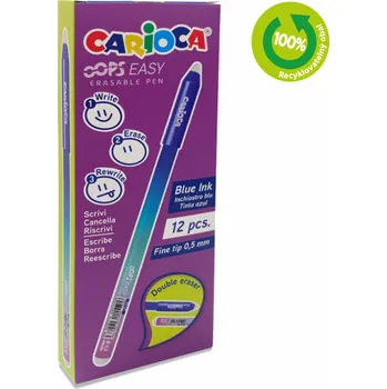 Gumovatelné pero Carioca Oops Easy, 0,7mm, modré, 12ks