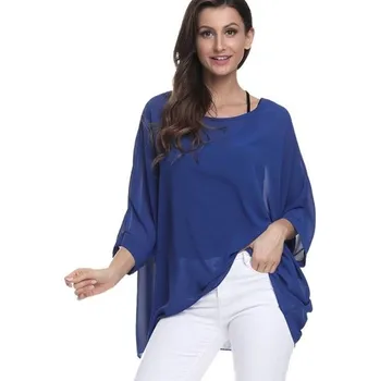 Jednobarevná halenka nadměrné velikosti tmavě modrá 3XL