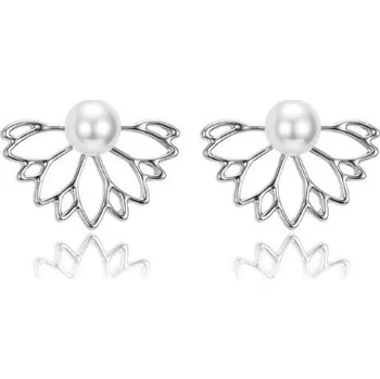 Náušnice Oboustranné náušnice - Křidélka s perlou J1403 stříbrná