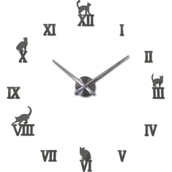 Hodiny Nástěnné samolepící hodiny G1839 šedá 119 cm