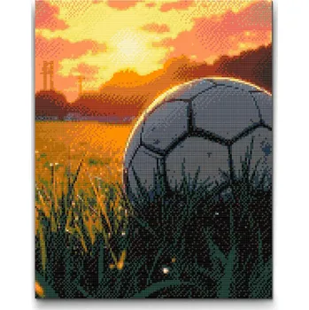 Diamantové malování Diamantové malování - Fotbalový balon při západu slunce Velikost: 30x40cm, Rámování: Pouze srolované plátno, Diamanty: Kulaté