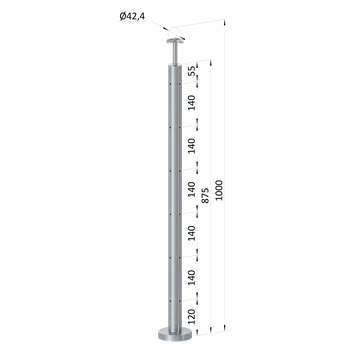 Zábradlí Nerezový sloup, vrchní kotvení, 6děrový, lanko, rohový 90°