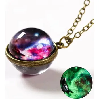 Náhrdelník Svítící galaktický náhrdelník s planetou a Měsícem | náhrdelník, přívěsek - 6