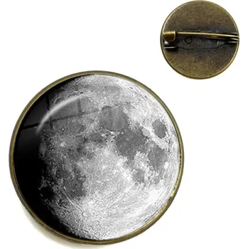 Brož Fáze měsíce skleněná brož s lunární siluetou | měsíční brož, astro šperk - Voskování Gibbous-8 , 25 mm