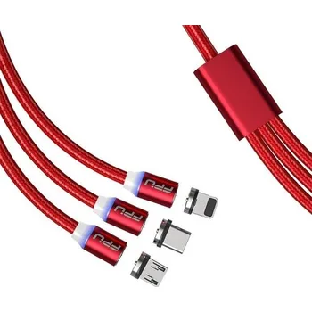 Datový kabel Magnetický USB kabel 3v1 červená