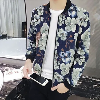 Pánská větrovka Pánská jarní bunda s květinami - Modrá A1491 S