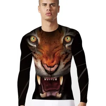 Pánské tričko Pánské elastické 3D tričko s Tygřím potiskem - dlouhý rukáv XXS