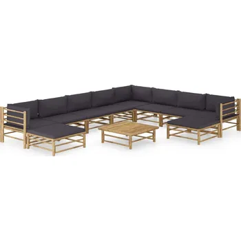 Zahradní sestava vidaXL 3058224 sedací souprava s poduškami bambus 10 + 1 tmavě šedá