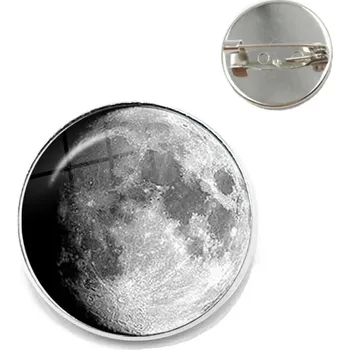 Brož Fáze měsíce skleněná brož s lunární siluetou | měsíční brož, astro šperk - Voskování Gibbous , 20 mm