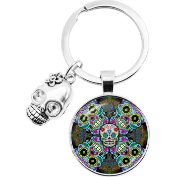 Přívěsek Barevný přívěsek s lebkou a květinami | přívěsek na klíče, unisex šperk - 9