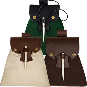 Karnevalový kostým Výprodej Středověká opasková brašna z vlny a kůže s kostěnou jehlou - Outlet