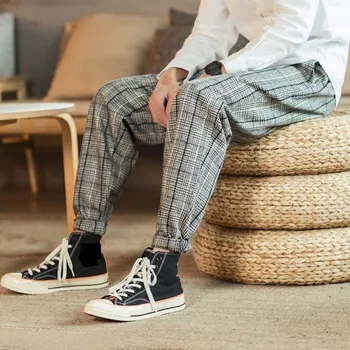 Pánské kalhoty Pánské kostkované kalhoty F1688 šedá XL