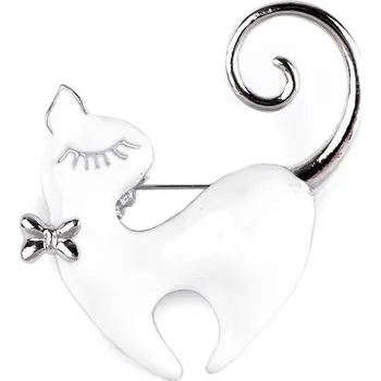 Brož Brož kočka - 2 bílá stříbrná