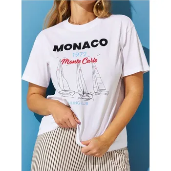 Oblečení a móda Sinsay - Bavlněné tričko s letním potiskem - bílá - 435DO-00X - 435DO-00X-L