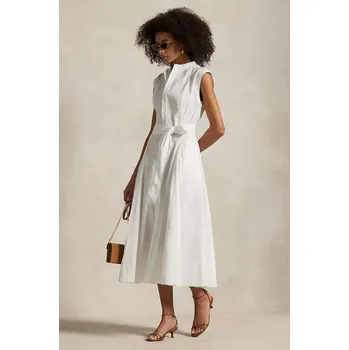 Dámské šaty Bavlněné šaty Polo Ralph Lauren bílá barva, midi, 211969143 00X, vel. 36