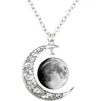 Náhrdelník Měsíční přívěsek s fází úplňku | měsíční náhrdelník, lunární šperk - Voskování Gibbous