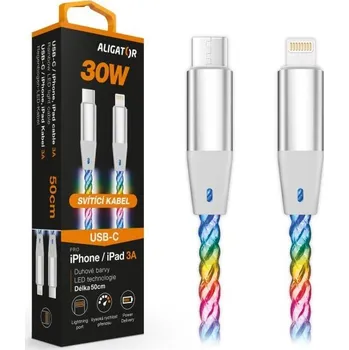 Datový kabel Datový kabel ALIGATOR POWER 3A 30W, USB-C/Lightning, 0,5m svítící