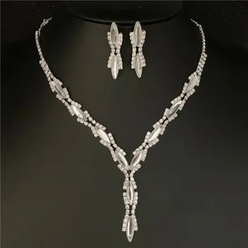 Svatební dekorace Svatební štrasový náhrdelník a náušnice pro ženy | svatební šperky, stříbrný set - 13