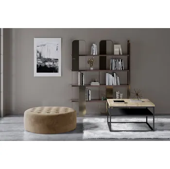 Taburet Kulatý taburet YKELI, světle hnědá látka + vyzvednutí ZDARMA