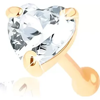 Piercing Piercing do nosu ze zlata 585, rovný - čiré zirkonové srdíčko