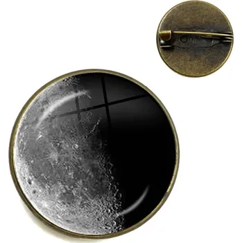 Brož Fáze měsíce skleněná brož s lunární siluetou | měsíční brož, astro šperk - Ubývající čtvrť-3 , 20 mm