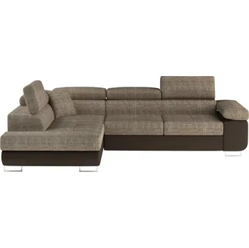 Sedací souprava Rozkládací rohová sedačka MENDON 02, hnědá látka/tmavě hnědá ekokůže, levá +možnost VÝNOSU + vyzvednutí ZDARMA