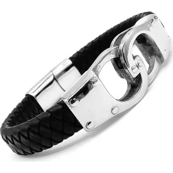 Náramek Steel Jewelry Náramek pánský černý kožený s kombinací chirurgické oceli NR231023 dárkové balení zdarma