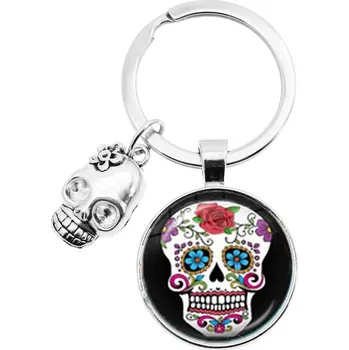 Přívěsek Barevný přívěsek s lebkou a květinami | přívěsek na klíče, unisex šperk - 6