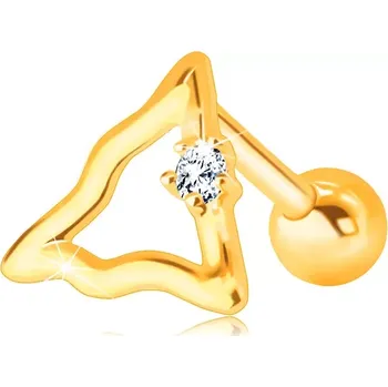 Piercing Zlatý 14K piercing do brady a rtu - zvlněná kontura trojúhelníku s čirým zirkonem