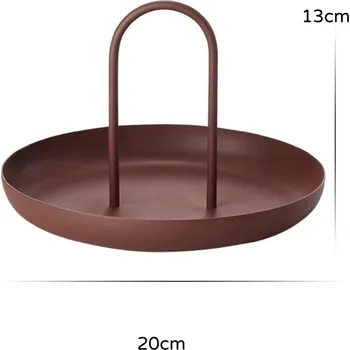 Nordic tác s úchyty pro šperky a dekorace | kulatý podnos, stolní organizér - Hnědý