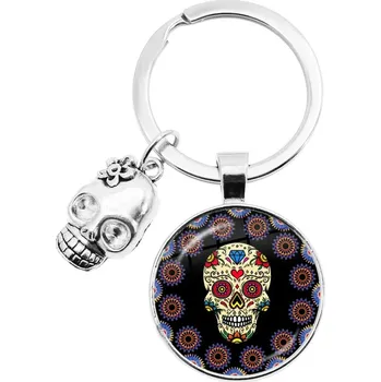 Přívěsek Barevný přívěsek s lebkou a květinami | přívěsek na klíče, unisex šperk - 15