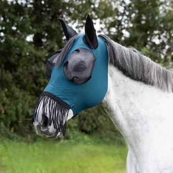 Koňská maska proti hmyzu BUSSE Maska proti hmyzu Twin Fit Flexi Fransen BUSSE, s ochranou uší a třásněmi, teal PONY