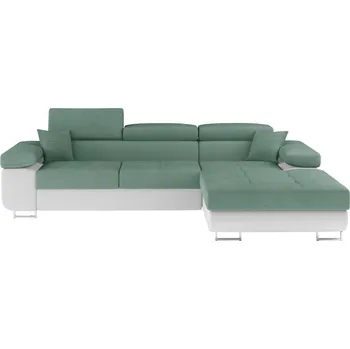 Sedací souprava Rozkládací rohová sedačka DARPOL 08, zelená látka/bílá ekokůže, pravá +možnost VÝNOSU + vyzvednutí ZDARMA