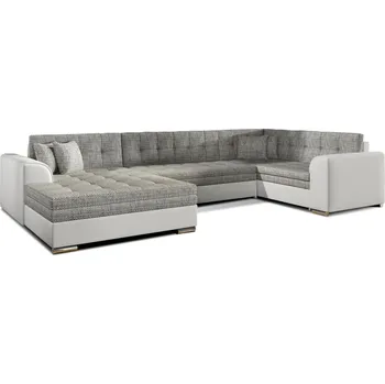 Sedací souprava Rohová sedačka ESSLOR, levá, šedá látka/bílá ekokůže + vyzvednutí ZDARMA