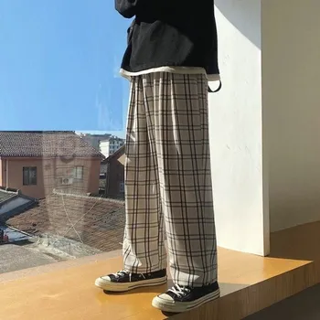 Pánské kalhoty Pánské kostkované kalhoty F1610 béžova S