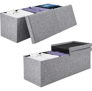 police Casaria® Úložná lavice 115×38 cm – světle šedá, skládací, 131 l