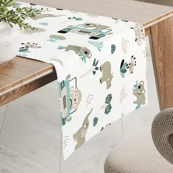 ubrus Dětský bavlněný běhoun na stůl Sandra SA-477 Šedobéžová zvířátka v Safari 20x120 cm