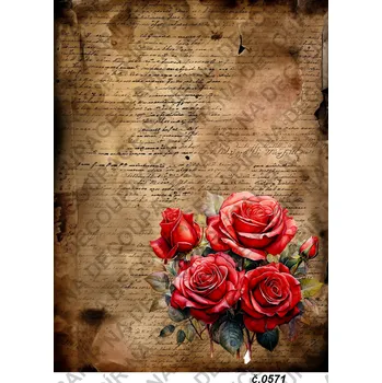 Umělecký papír Rýžový a soft papír na decoupage - Růže, psaní - KB0571 Materiál: Soft, Rozměr: A4