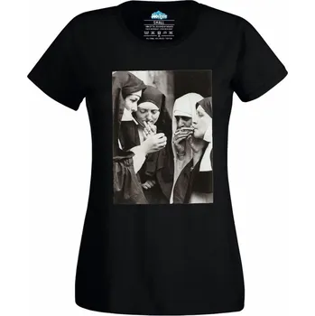 Dámské tričko Jeptišky na cigaretě (Skladem XS-4XL) (Velikost: 4XL, Barva: Černá)